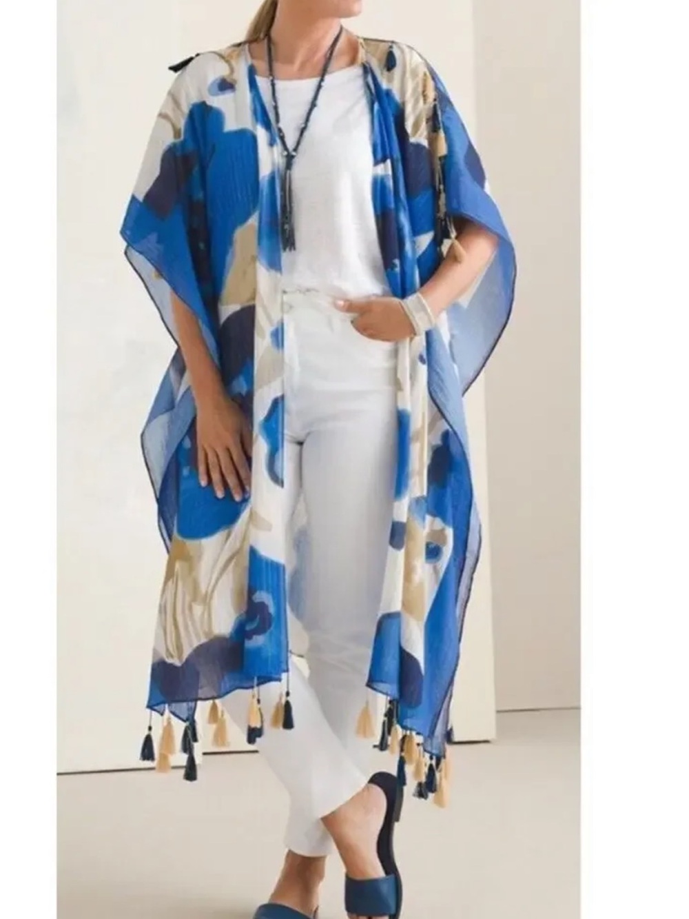 Aratta Silent Journey Kimono Ruana Blue Robe One Size Fits Most MSRP $159